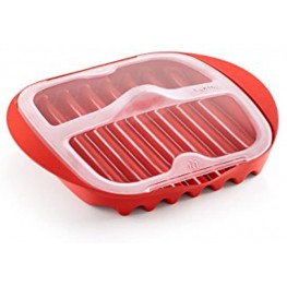 Lekue Microwave Bacon Maker Cooker with Lid 11.02" L x 9.8" W x 2.3" H Red