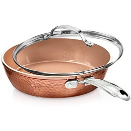 Gotham Steel Hammered Copper Collection – 10” Nonstick Fry Pan with Lid Premium Cookware Aluminum Composition with Induction Plate for Even Heating Dishwasher & Oven Safe