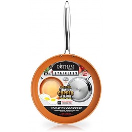 Gotham Steel Stainless Steel Premium 12” Frying Pan Triple Ply Reinforced with Super Nonstick Ti- Cerama Copper Coating and Induction Capable Encapsulated Bottom – Dishwasher Safe
