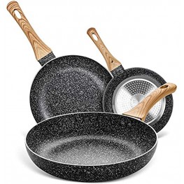 MICHELANGELO Stone Frying Pans Frying Pan Set With 100% APEO & PFOA-Free Stone Coating 8"+9.5"+11" Nonstick Pans With Bakelite Handle Stone Skillets Set Nonstick Skillets