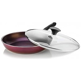 TeChef Color Pan 12" Frying Pan with Glass Lid Coated with DuPont Teflon Select Colour Collection Non-Stick Coating PFOA Free Aubergine Purple