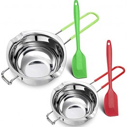 2 Pieces Stainless Steel Double Boiler Pot Baking Melting Pot for Butter and 2 Pieces Silicone Scraper for Chocolate Candy Butter Cheese Caramel Candle Making Tools 480 ml and 600 ml