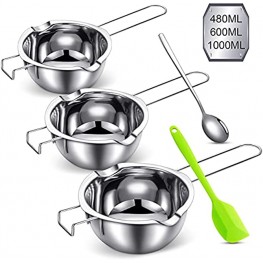 3 Pieces Stainless Steel Double Boiler Pot 1000ML 600ML 480ML Baking Pot with Silicone Spoon Large Stainless Steel Serving Spoon for Chocolate Candy Cheese Candle Making Tool
