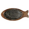 Sahishnu Online And Marketing Fajita Pan with Wooden Tray Fish Shaped Sizzling Brownie Sizzler Plate Tray with Wooden Base Fish Shaped