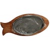Sahishnu Online And Marketing Fajita Pan with Wooden Tray Fish Shaped Sizzling Brownie Sizzler Plate Tray with Wooden Base Fish Shaped