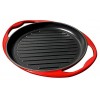 10 Inch Round Enameled Heavy Duty Cast Iron Grill Pan Double Handles Induction Compatible Non-Stick Scarlet Red.
