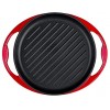 10 Inch Round Enameled Heavy Duty Cast Iron Grill Pan Double Handles Induction Compatible Non-Stick Scarlet Red.