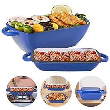 2 in 1 Enameled Cast Iron Skillet 3.5in Deep Casserole Baking Pan for Oven Stoves Grill 11in Rectangle Cast Iron Pan with Lid Handles Non Stick Coating