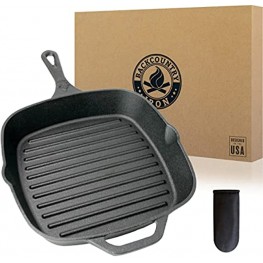 Backcountry Cast Iron 12 Large Square Grill Pan Pre-Seasoned for Non-Stick Like Surface Cookware Range Oven Broiler Grill Safe Kitchen Skillet Restaurant Chef Quality