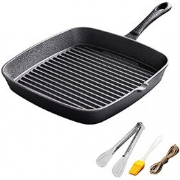 Cast Iron grill griddle oven pan Cookware Skillet for Steak Meat Fish and use as Camping pot outdoor Grill Pan with Spout small Square Frying cooking PanBlack
