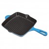 Commercial Enameled Cast Iron Square Grill Pan 10.25-Inch Blue