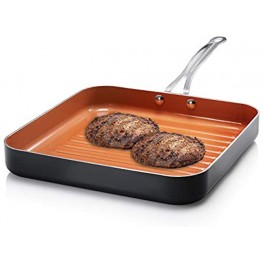 Gotham Steel Grill Pan – 10.5” Square Aluminum Grill Pan with Nonstick Surface Sear Ridges and Stainless Steel Handle Dishwasher and Oven Safe