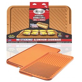 Gotham Steel Nonstick Double Grill Griddle Pan Brown Reversible with Ti-Cerama Coating Perfect for BBQs and More As Seen on TV-XL X-Large