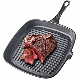 OBR KING Cast Iron Skillet 9 inch Square Grill Pan with Pour Spout Stove Top Griddle Pan for Grilling Steak Meats Bacon and Fish