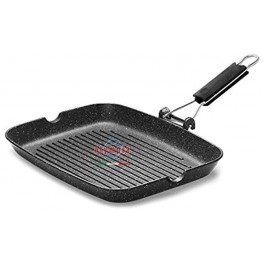 Olympia Hard Cook Non-Stick PFOA-Free Die-Cast Aluminum Grill Pan With Folding Handle Made in Italy 10.2 x 14.2 Inches