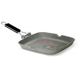 Olympia Rocker 11 x 11 Inch Square Non-Stick PFOA-Free Die-Cast Aluminum Grill Pan With Foldable Handle Made in Italy