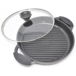 Round Cast Aluminum Griddle Pan | 10.6" Diameter Non Stick Griddle Pan for Cooking | Black Large Frying Pan with Glass Lid