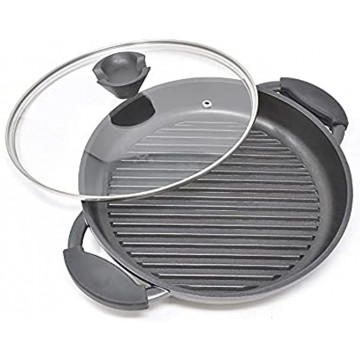Round Cast Aluminum Griddle Pan | 10.6 Diameter Non Stick Griddle Pan for Cooking | Black Large Frying Pan with Glass Lid
