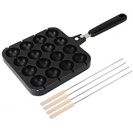 Takoyaki Grill Pan Plate 16 Holes Cast Aluminum Non-Stick Cooking Baking Mold Tray with 4 Baking Needles Home Cooking Baking Tools for DIY Octopus Ball