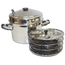 TABAKH IC-205 5-Rack Stainless Steel Idli Cooker with Strong Handles,Silver,Medium