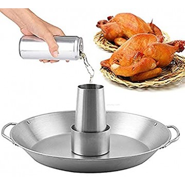 Beer Can Chicken Roaster Rack Holder Stainless Steel Vertical BBQ Roasting Large Size Round Pan