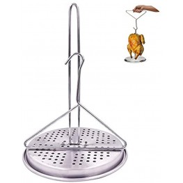BOHK Perforated Aluminum Turkey Chicken Poultry Deep Frying Rack with Chrome Finish Wire Handle Lifter Hook Vertical Roaster Holder Base for Deep Fry Pot Grill BBQ