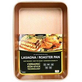 casaWare 15 x 10 x 3-Inch Ultimate Series Commercial Weight Ceramic Non-Stick Coated Lasagna Roasting Pan Rose Gold Granite