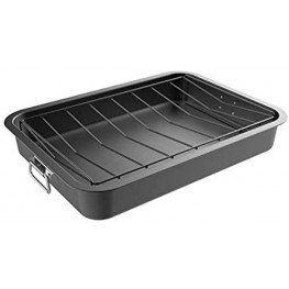 Classic Cuisine Roasting Pan with Angled Rack-Nonstick Oven Roaster and Removable Tray-Drain Fat and Grease for Healthier Cooking-Kitchen Cookware L 16.5”x W 12”x H 2.5”