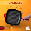 NutriChef Nonstick Cast Iron Grill Pan 11-Inch Kitchen Square Cast Iron Skillet Grilling Pan Enameled Cast Iron Skillet Steak Pan w Side Drip Spout For Electric Stovetop Induction Gas -