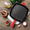 NutriChef Nonstick Cast Iron Grill Pan 11-Inch Kitchen Square Cast Iron Skillet Grilling Pan Enameled Cast Iron Skillet Steak Pan w Side Drip Spout For Electric Stovetop Induction Gas -