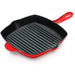 NutriChef Nonstick Cast Iron Grill Pan 11-Inch Kitchen Square Cast Iron Skillet Grilling Pan Enameled Cast Iron Skillet Steak Pan w  Side Drip Spout For Electric Stovetop Induction Gas -