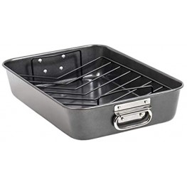 Red Co. Rectangular Black Deep Roasting Pan with Rack 2 Piece Set for Baking Roasting Oven Serving 15.75" x 11"