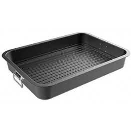Roasting Pan with Flat Rack-Nonstick Oven Roaster and Removable Tray-Drain Fat and Grease for Healthier Cooking-Kitchen Cookware by Classic Cuisine Black 16.5 inch
