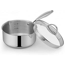 Mr Rudolf Stainless Steel Saucepan with Glass Lid Strainer Lid Two Side Spouts for Easy Pour with Ergonomic Handle Multipurpose Sauce Pan with Lid Sauce Pot Tri-Ply Capsule Bottom 2.0 Quart