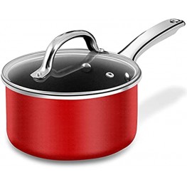 Nonstick Saucepan with Lid Cooking Pans 2.5 Quart PFOA Free Induction Pan Suitable for Gas Electric Induction Cooktops Dishwasher Safe Red