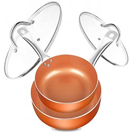 Sauce Pan Set with Lid 1.5Qt & 2Qt Small Nonstick Copper Saucepan with Glass Lid for Cooking ,Compatible with All Heat Sources,Dishwasher Safe,Easy to Clean