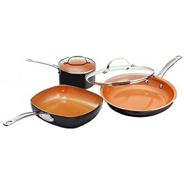 Gotham Steel 5 Piece Essentials Cookware Pots and Pan Set with Triple Coated Nonstick Ceramic Copper Surface & Aluminum Composition for Even Heating 100% Non-Toxic Oven Stovetop & Dishwasher Safe
