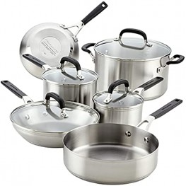 KitchenAid Stainless Steel Cookware Pots and Pans Set 10 Piece Brushed Silver