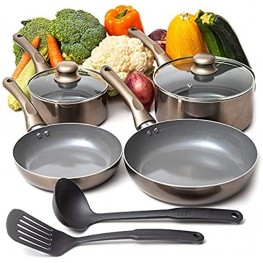 Moss & Stone 8 Piece Nonstick Cookware Set Aluminum Pots and Pans with Cooking Utensils Pots and Pans Set with Glass Lid Induction Cookware