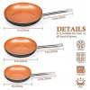 SHINEURI 6 Pieces Nonstick Copper Pans with Lid Copper Frying Pans Copper Nonstick Frying Pans Copper Pans with Lid Copper Skillets with Lid Ceramic Fry Pan Copper Pans for Cooking 8 9.5 11 inch