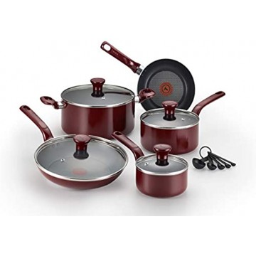 T-fal C514SE Excite Nonstick Thermo-Spot Dishwasher Safe Oven Safe PFOA Free Cookware Set 14-Piece Red
