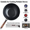 Biziein Carbon Steel Wok,Nonstick Stir-Fry Frying Pans with Lid Flat Bottom Wok Set with 7 Wooden Handle Cookware Accessories for Electric,Induction and Gas Stoves