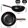 Biziein Carbon Steel Wok,Nonstick Stir-Fry Frying Pans with Lid Flat Bottom Wok Set with 7 Wooden Handle Cookware Accessories for Electric,Induction and Gas Stoves