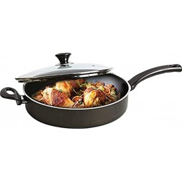 Mehtap 13 Inch Saute Pan with Lid and Two Handles Teflon Classic Nonstick Frying Skillet Cookware for Simmering Sautéing and Braising Black