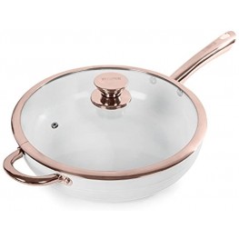 TOWER Linear Saute Pan with Easy Clean Non-Stick Ceramic Coating Aluminium White and Rose Gold 28 cm