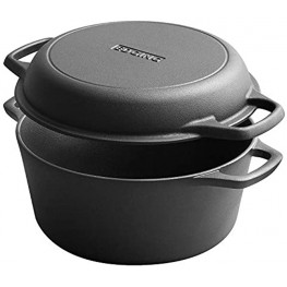 2-In-1 Cast Iron Dutch Oven Set EDGING CASTING Pre-Seasoned Dutch Oven Pot with Lid and Dual Handles for Bread Frying Cooking 5-Quart
