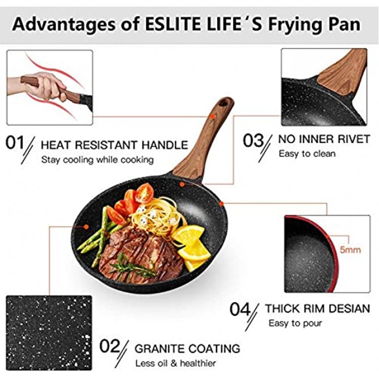 ESLITE LIFE 8 Inch Frying Pan with Lid Nonstick Induction Skillet 