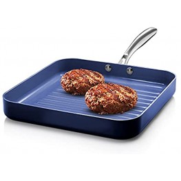 Granitestone Blue Nonstick 10.5” Grilling Pan Diamond Infused Metal Utensil Sear Ridges for Grease Draining Stay Cool Stainless-Steel Handle Oven & Dishwasher Safe 100% PFOA Free