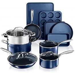 Granitestone Blue Nonstick Pots and Pans Set 15 Piece Cookware & Bakeware Set with Ultra Nonstick PFOA Free Coating–Includes Frying Pans Saucepans Stock Pots Steamers Cookie Sheets & Baking Pans