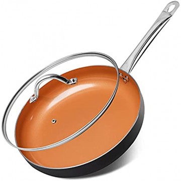 Michelangelo 12 Inch Frying Pan with Lid Nonstick Copper Frying Pan with Ceramic Coating Nonstick Skillet with Lid Large Frying Pan Copper Pan Nonstick Fry Pan 12 Inch Induction Compatible